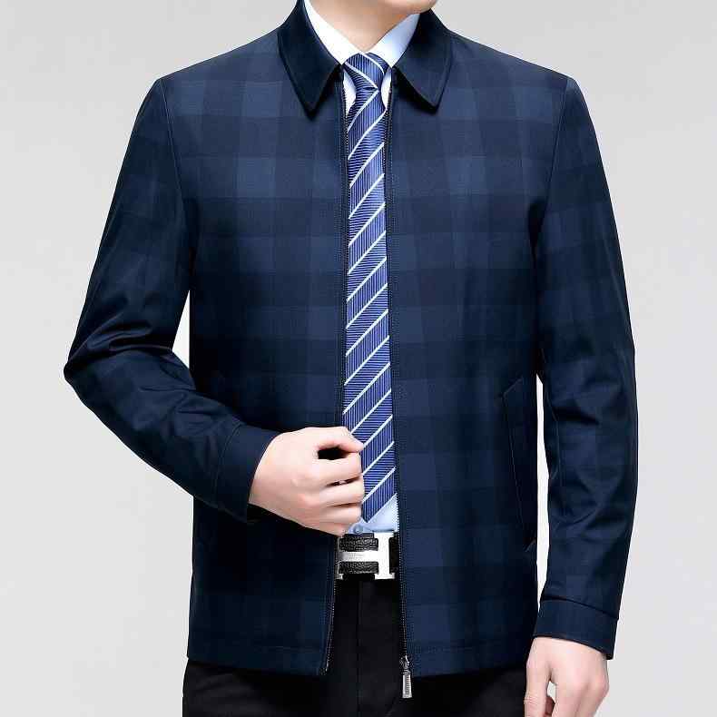 メンズ チェック柄 薄手 ジャケット 春秋 クラシック シンプル ラペル アウター 中年男性用 トレンド トップス 軽量 カジュアル 普段使い 綿混 スタイリッシュ ミドルエイジ