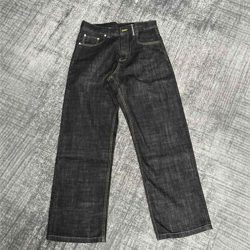 ジーンズ メンズ 黒 赤耳デニム ストレートワイドレッグ リラックスフィット 145oz