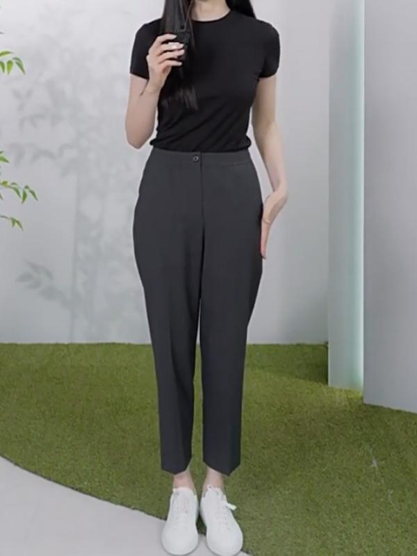 テーパードパンツ レディース アンクル丈 酉の方角天然ゴム スラックス 真っただ中押し付ける 好いたらしいめ通いオフィスカジュアルシンプルベーシック定番スタンダードナチュラルボトムスズボンロングパンツ無地薄墨色