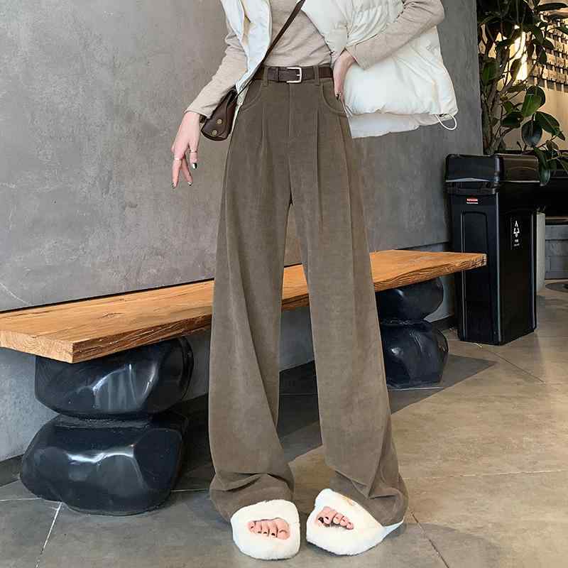 ワイドパンツ レディース ハイウエスト ロング丈 厚手 ストレートレッグ ドレープシルエット