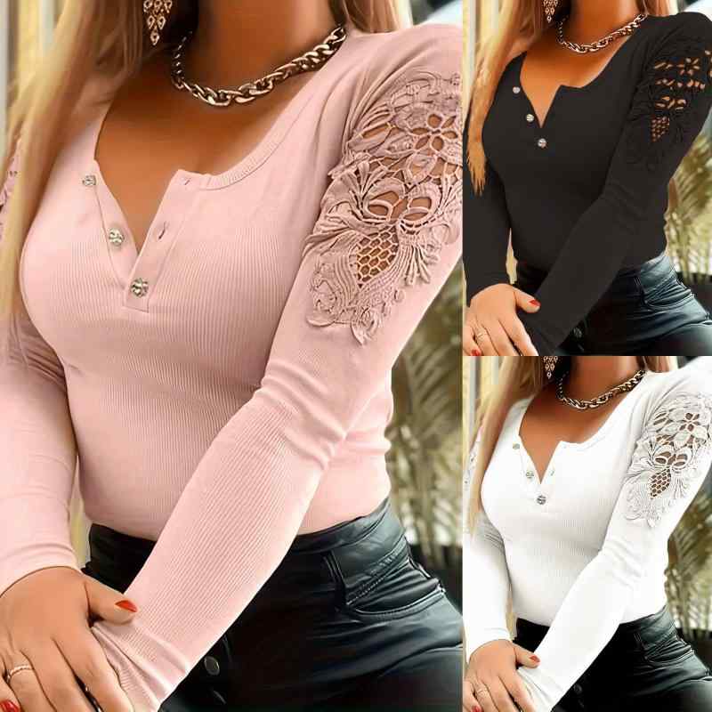Tシャツ レディース 長袖 レース タイト トップス カットソー 無地 透け感 切り替え スリム フィット インナー セクシー カジュアル ストレッチ 重ね着 春秋冬 伸縮性 シンプル 柔らかい 普段使い 通勤 通学 上着
