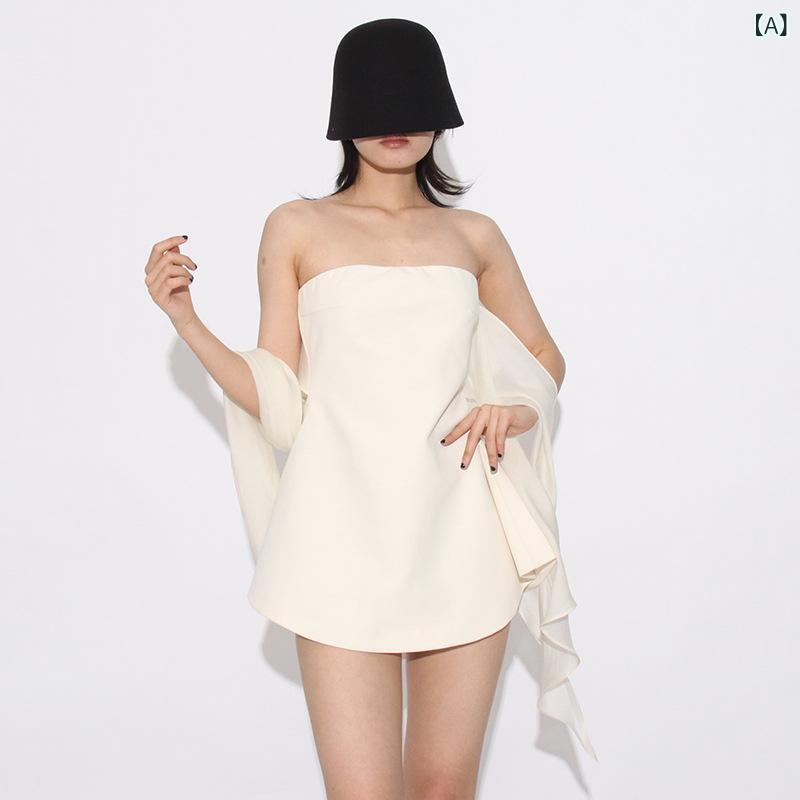 春夏 レディース ミニ 衣裳 ハルターネック ストラップレス シュロの葉 単色  御前上等感 今めかしい  女子らしい 影ぼうし