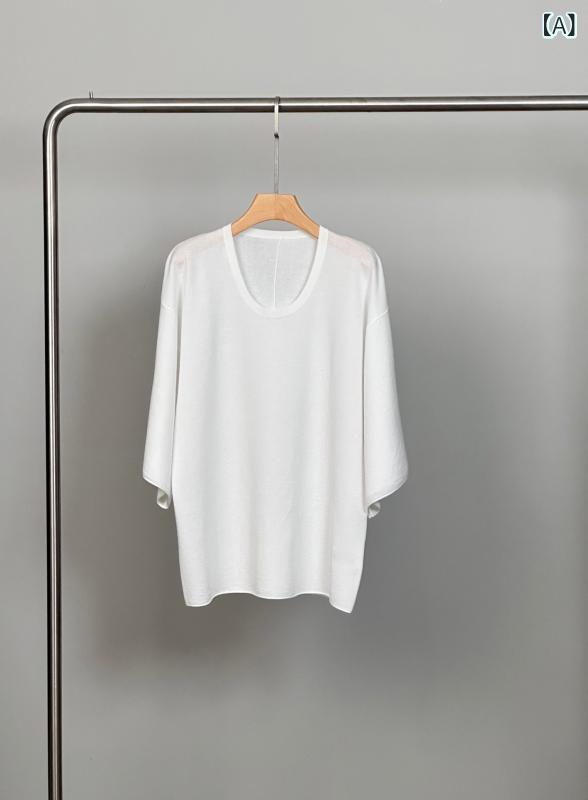レディース Tシャツ 無地 柔らかい 綿ポリ混紡 深Uネック ゆったり 中袖 夏用 カジュアル トップス 普段使い 軽量 通気性 吸湿速乾 ビッグシルエット