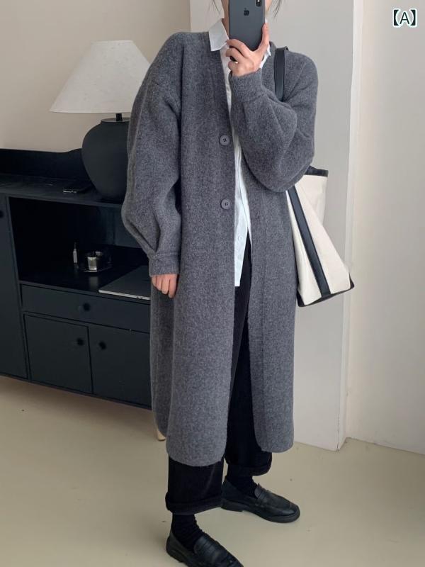 レディース 秋冬 ニット カーディガン ビッグサイズ ロング丈 膝下丈 ゆったり 厚手 無地 フィット カジュアル アウター 暖か 伸縮性 普段使い
