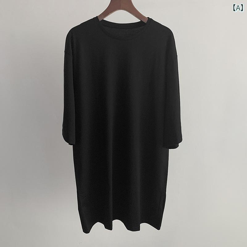 Tシャツ ユニセックス ゆったり 落肩 半袖 コットン 快適 中長丈 夏用 カジュアル トップス フィット 日常使い コットン素材 吸湿性
