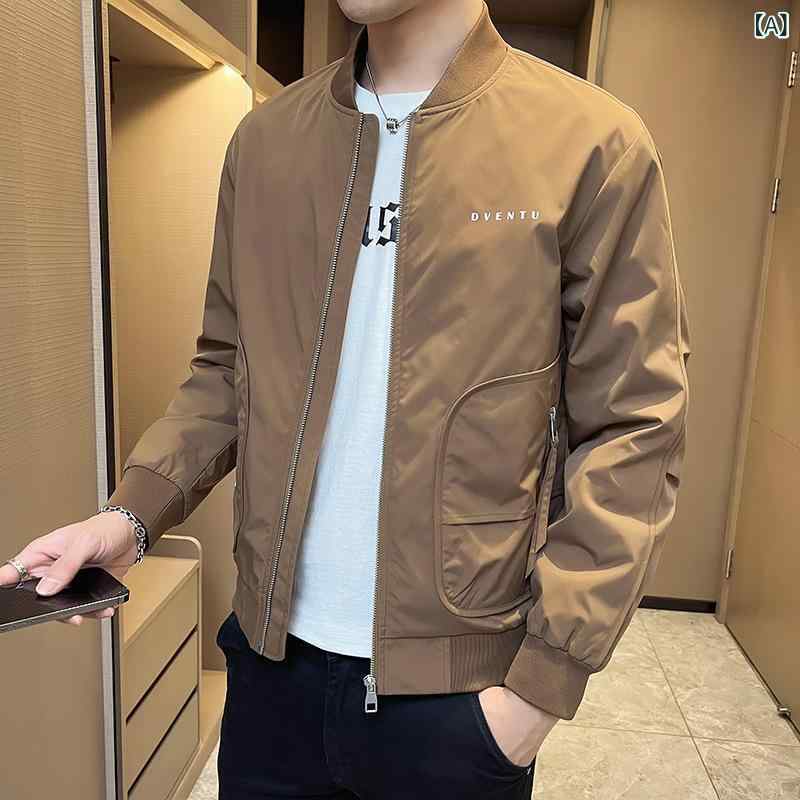 ジャケット メンズ 春秋 野球カラー ロゴ入り カジュアル シンプル スタイリッシュ コーディネートしやすい アウター 普段使い ストリートスタイル
