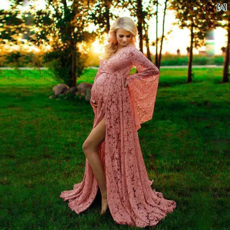妊婦用 衣裳 ロング丈 チュールドレス スピード競技 ディープVのど首 太陽フレアスコート 唐人笛袖 紐付き ギア ゆったり影ぼうし マタニティドレス フォーマル