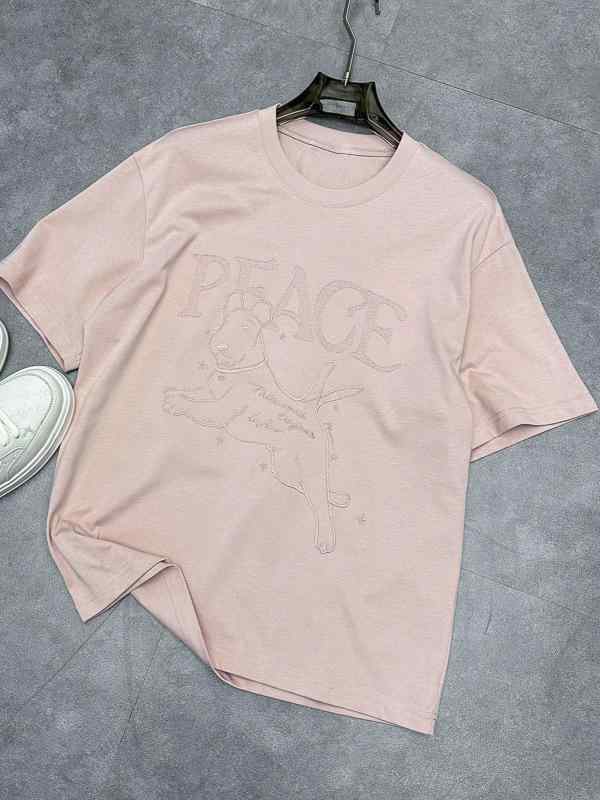 メンズ Tシャツ 夏用 ピンク ペア ゆったり アルファベット刺繍 短袖 ペット柄 クルーネック カジュアル トップス 普段使い 吸湿速乾 軽量 コットン混 フィット