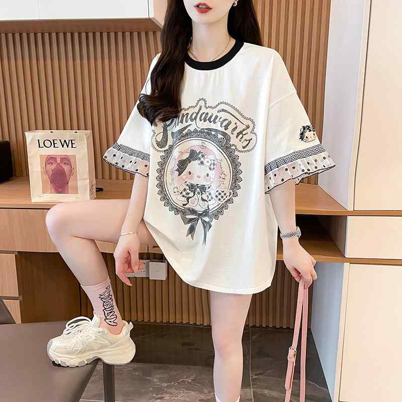 Tシャツ レディース 夏用 短袖 綿 丸首 刺繍 花柄プリント 大きめサイズ ルーズシルエット カジュアル トップス 通気性 吸湿速乾 伸縮性 4,834円