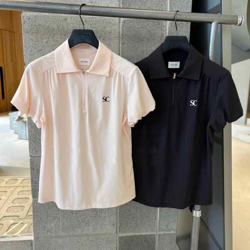 レディース 夏用 ゴルフ トップス ハーフジップ 襟付き添い人 心地よい プルオーバー ポロ 軽さ 吸湿速乾 通い 普段使い走り 黒いこと サクラ色系