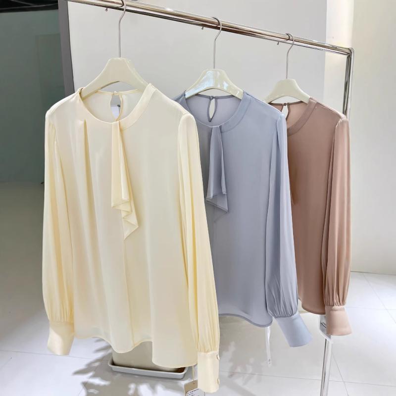 レディース 長袖 シルク ブラウス 春夏 通勤用 リボン ラウンドネック 伸縮性 トップス 9,149円