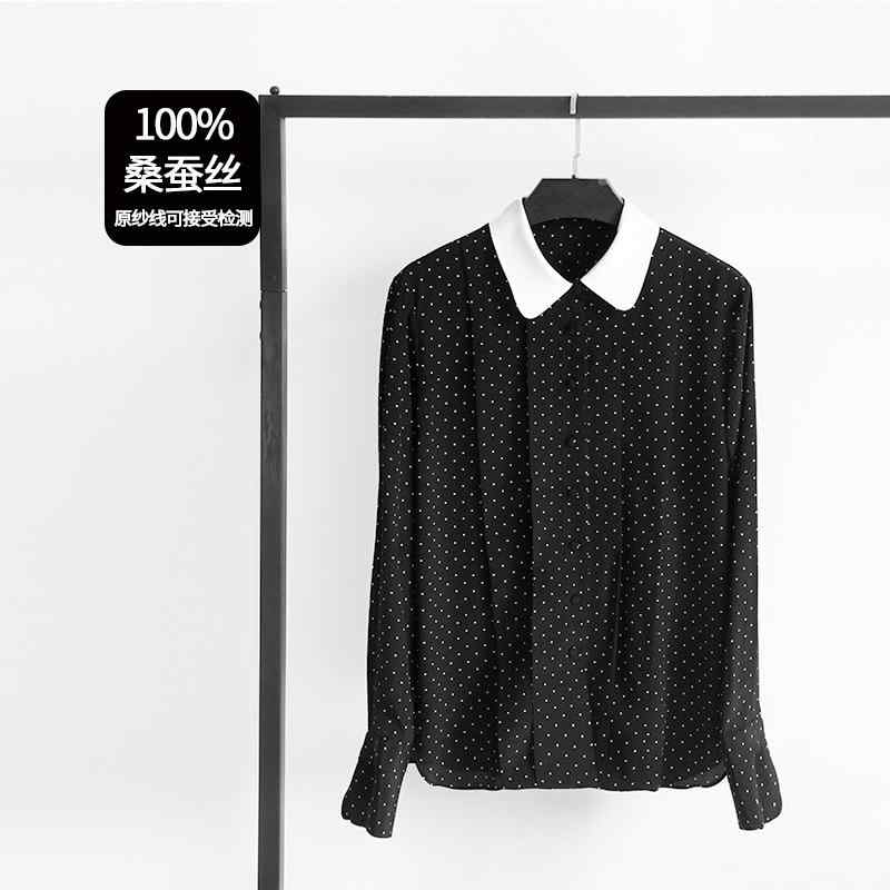 レディース 春 長袖 黒いこと ポルカ一点柄 地絹 縮緬 ジレー プルオーバー 手当たり好いたらしい パステル色の原料品 軽さ トップス