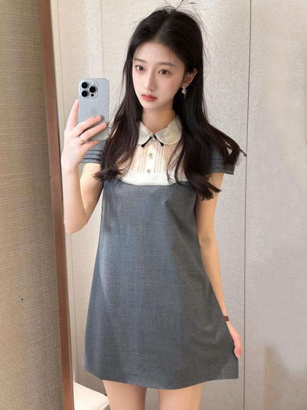 衣装 レディース 短袖 夏 お人形さんのど首 雅びやか 吸い付ける的 女子らしい 口さかしい 日常使い走り 膝丈 太陽フレア影ぼうし