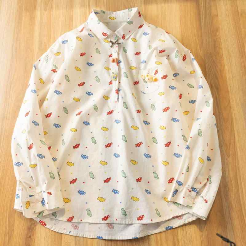 シャツ レディース 春夏 レトロ 花柄 プリント カラフル ボタン ゆったり シルエット ラペルカラー 長袖 インナー カジュアル 普段使い 軽量 綿混