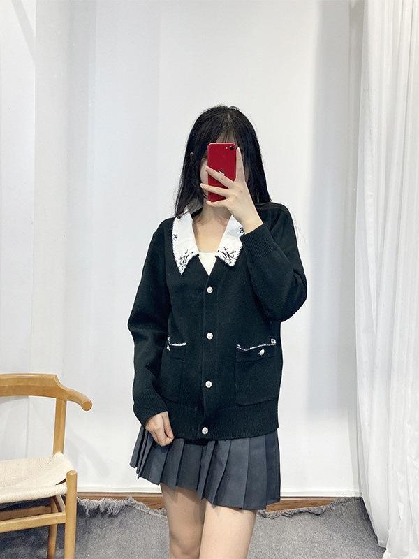 レディース ニットカーディガン 春夏 長袖 ゆったり ドールカラー 刺繍 パールボタン セーター アウター 柔らかい 編み込み 軽量 普段使い｜SEIYUショップ