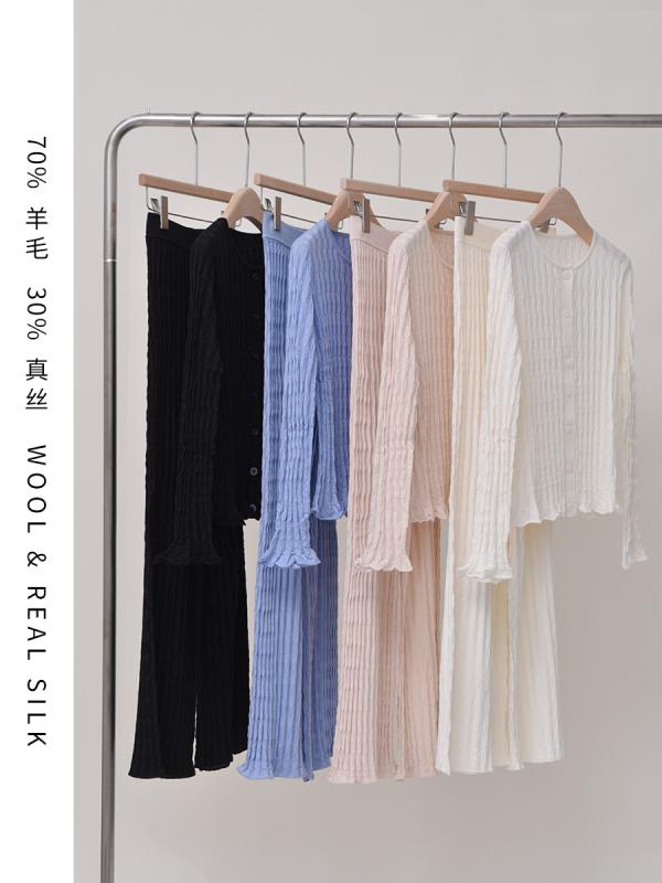 春夏 レディース セットアップ 筋目 風合い ジレー ワイドレッグ ロングズボン下 ドーパミンカラー 流行り物 合わせ分かりやすい 軽さ 伸縮性