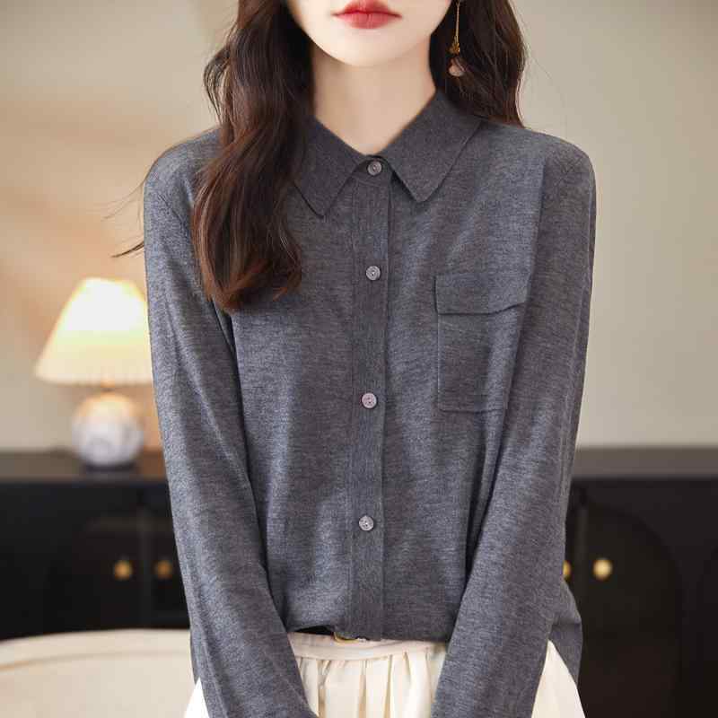 レディース 春夏 ゆったり ポロカラ 上質 羊毛 ニット カーディガン 薄手 インナー トップス 上品 普段使い 吸湿速乾