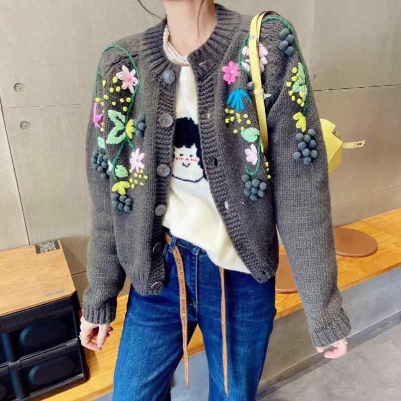 レディース 春 立体クロシェ ニットカーディガン エレガント 上品 重厚デザイン 花柄 トップス レイヤード フェミニン ボリューム感