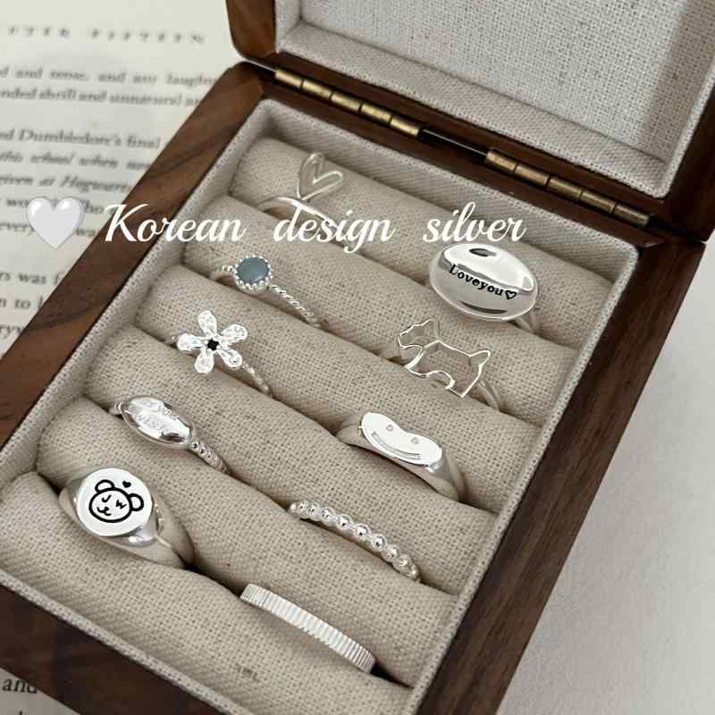 指輪 女性用 925シルバー 幾何学デザイン 花モチーフ アクアマリン オープンリング 人差し指用 クールスタイル ミニマル セット 軽量 シンプル ブルー系 ジュエリー アクセサリー