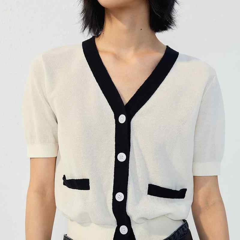 ニットカーディガン レディース 半袖 Vネック コントラストカラー ショート丈 ウエストシェイプ トップス 柔らかい 伸縮性 軽量 普段使い レイヤード