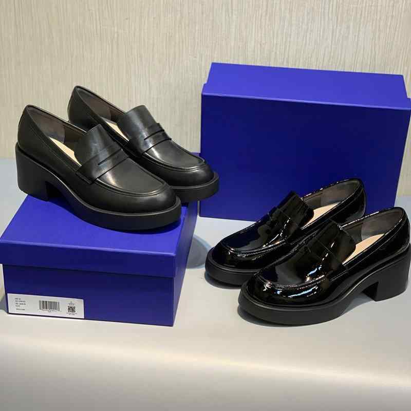 レディース ローファーシューズ 太踵 厚底 革 専売特許なめし革 ブリティッシュスタイル ハイヒール インキ借り上げる 心地よい