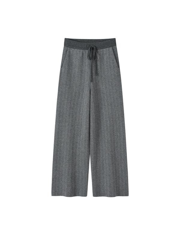 パンツ レディース カシミヤ ニット ワイドレッグ ドローストリング 無地 ポケット付き 厚手 保温 秋冬 ゆったりシルエット 暖か 普段使い|SEIYUショップ