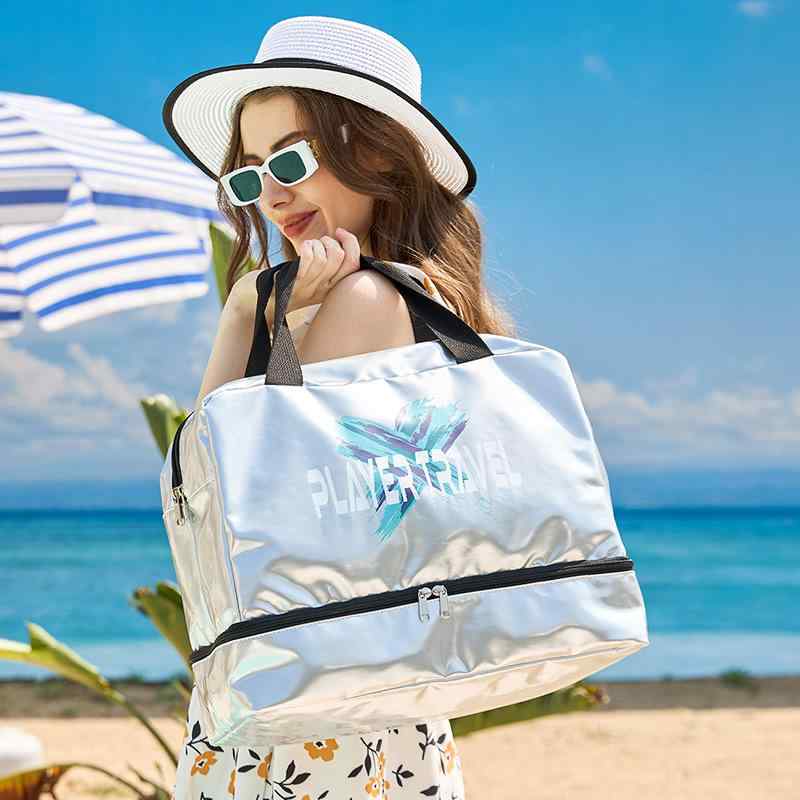 ビーチバッグ 防水 乾湿分離 手提げ 二層 旅行収納 アウトドア 水泳用 夏用 携帯型 洗面具入れ