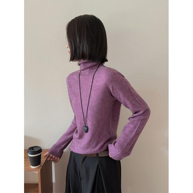 編み物 レディース 秋冬 ハイネック シームレス 肌付き 紫 おしゃべり羊毛 御前上等感 生あたたかい 普段使い走り トップス ベースレイヤー 伸縮性
