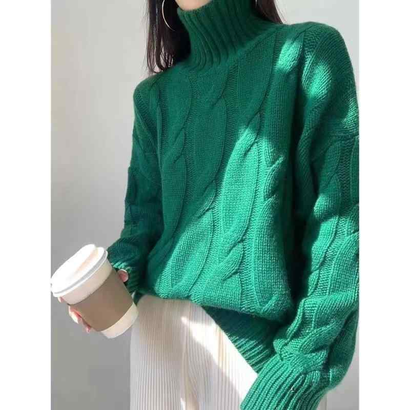 ニットセーター レディース ハイネック ゆったり 厚手 ツイスト編み ケーブルニット カシミア混 ウール 秋冬 暖か 柔らかい トップス インナー ベースレイヤー