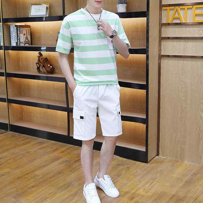 メンズ 夏用 短袖 Tシャツ 5分丈 パンツ カジュアル 2点 セット 学生 スポーツ スタイル 通学 普段使い 軽量 吸湿速乾 クール 素材 綿混 トレンド