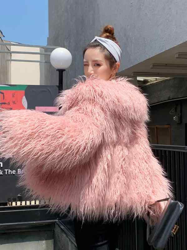 レディース 厚地の外套 冬 フェイクファー ゆったり 照明ランプ色つや 絨毛調 ふわふわ アウター 獣の皮 厚地の外套 生あたたかい 軽さ 流行り物