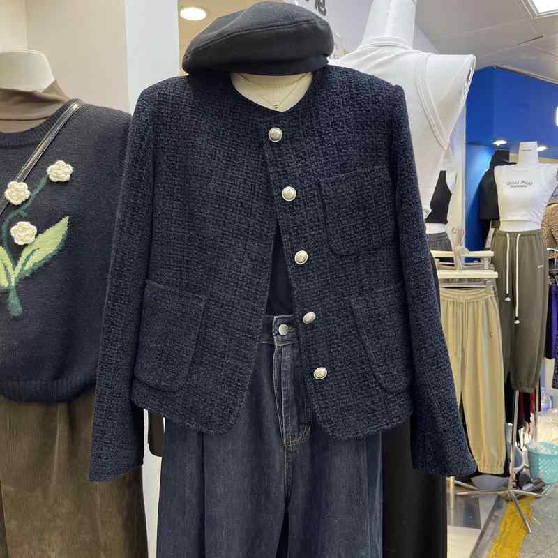 レディース 春夏 ショートジャケット 粗紡素材 シングルボタン 甘め フランススタイル 上品 スリム見せ 若見え 百搭 普段使い 軽量 伸縮性