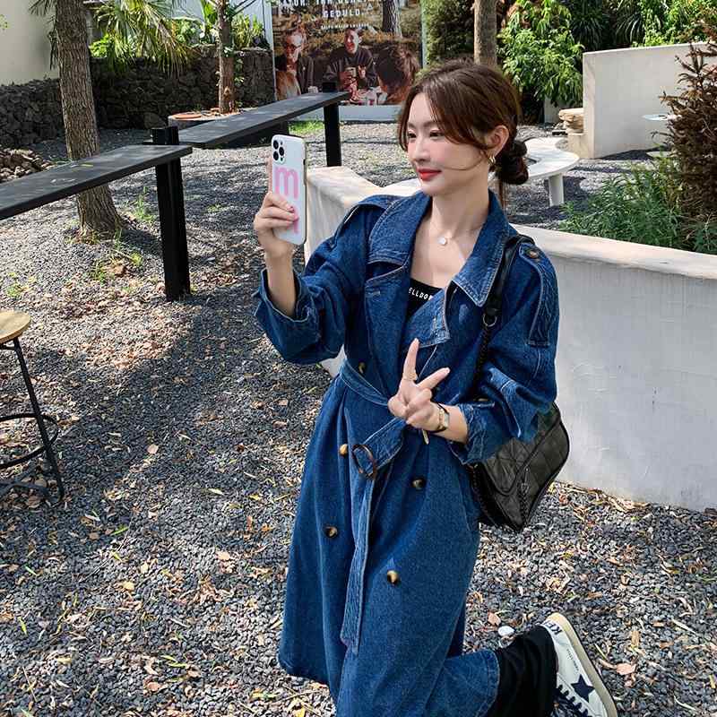 トレンチコート レディース ジーンズ  ダブル乳ぶさ レトロ 春夏 心地よい アウター 流行り物  今めかしい 軽さ 伸縮性