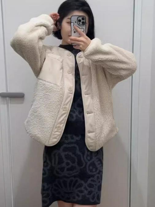 レディース シェルパ カーディガン 丸首 ゆったり フランネル 暖か アウター 春 普段使い 軽量 伸縮性