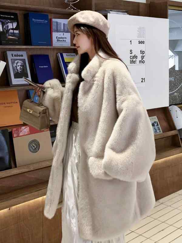 レディース ゆったり ランタンスリーブ ファーコート ロング丈 秋冬 厚手 保温 ふわふわ 毛皮 アウター 暖か カジュアル スタイリッシュ