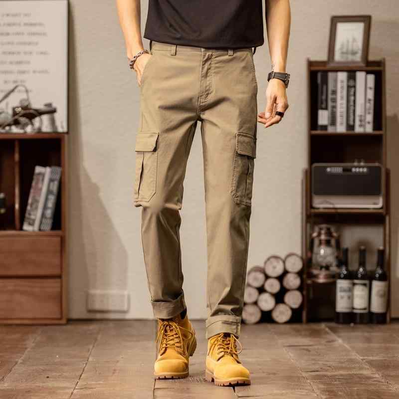 カジュアルパンツ メンズ 春夏 コットン カーキ ストレッチ スリム ストレート ワークスタイル 高級感 伸縮性 フィット感 普段使い 通勤用 快適 軽量 ベーシック