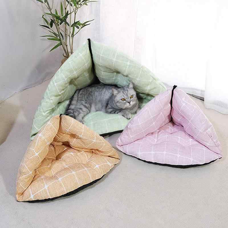 ペットベッド マット 猫用 犬用 麻素材 綿パッド 通気性 快適 取り外し洗濯対応 室内用 寝床 オールシーズン 軽量 柔軟