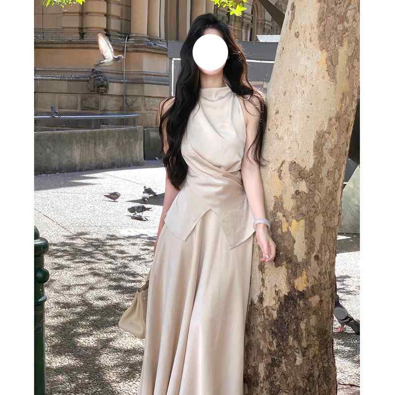 レディース サテン素材 無袖トップス 紐付き スリムライン ワイドパンツ セットアップ ファッション ツーピース 軽量 伸縮性 普段使い 性｜SEIYUショップ