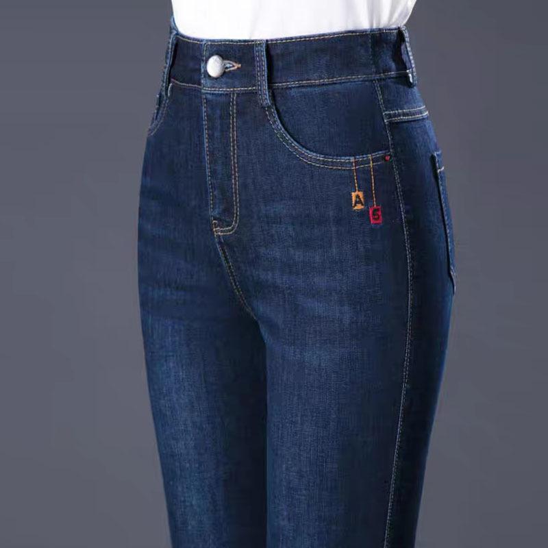レディース デニムパンツ ストレート ハイウエスト ゆったり 伸縮性 スリム カジュアル 普段使い 春秋 中年向け