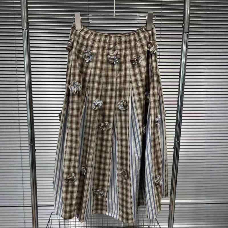 レディース スコート 春夏 レトロ 読み合わせる柄 対比色合い MIDI丈 立体御花 かざり付ける  太陽フレア 個人的特徴的 ゆったり 流行り物 心地よい 表現スタイル