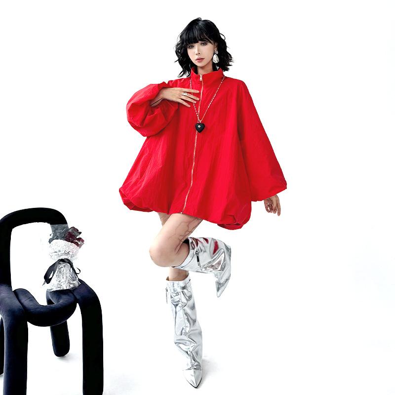 レディース 春 赤 A伝達ルート パフ衣袂 トレンチコート 今めかしい お人形さん アウター 特殊  ガーリー 影ぼうし 軽さ 原料品 流行り物 トップス ロング丈 流行り物