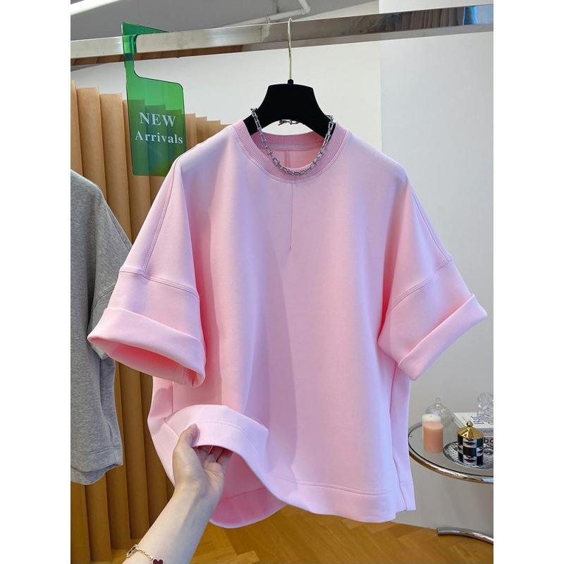 Tシャツ レディース ピンク 短袖 ゆったり 丸首 夏用 軽量 かわいい おしゃれ トップス 綿素材 吸湿速乾 通気性 合わせやすい