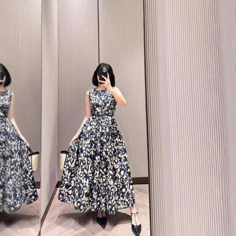 衣装 レディース 春夏 ノースリーブ ロング フレンチ表現スタイル 御前上等感 墨絵 花柄 通い用 雅びやか 研ぎあげる