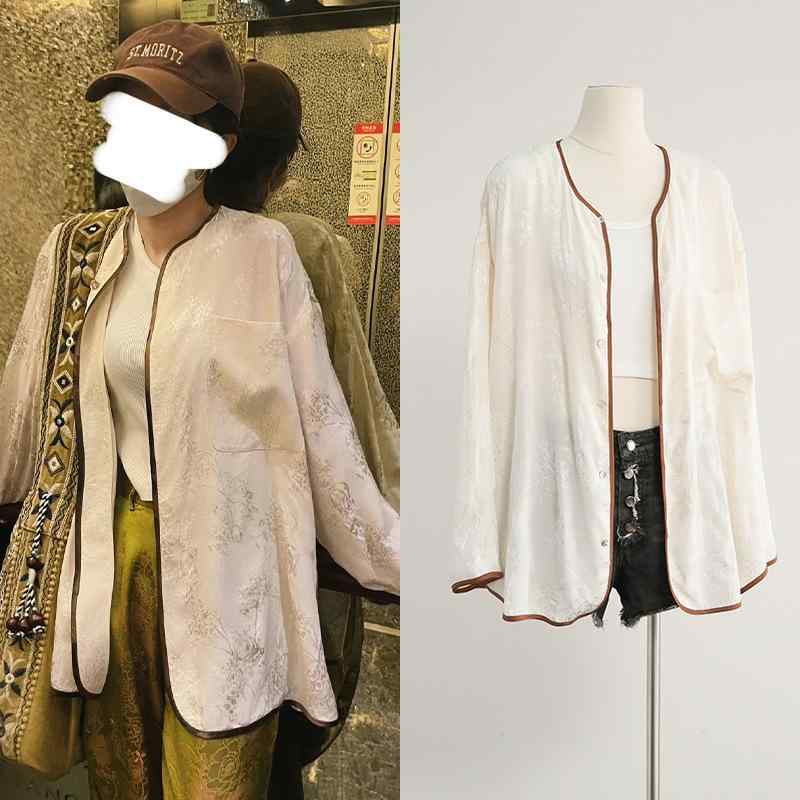 プルオーバー お上さん用 長袖 ゆったり 提花柄 中国 御前上等感 小衆 今めかしい エスニック トップス トップ 心地よい 普段使い走り 伸び伸びする 影ぼうし 軽さ 綿織物混 秋冬