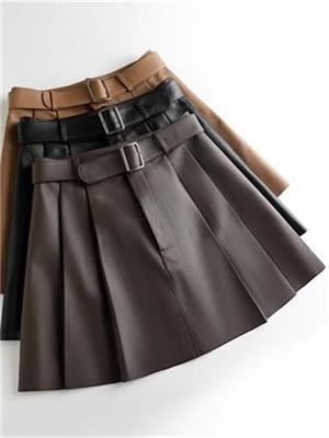 女性用 プリーツスカート 羊革 本革 ハイウエスト Aライン ミディ丈 秋冬 高級感 スタイリッシュ 柔軟素材 暖かみ 日常使い｜SEIYUショップ