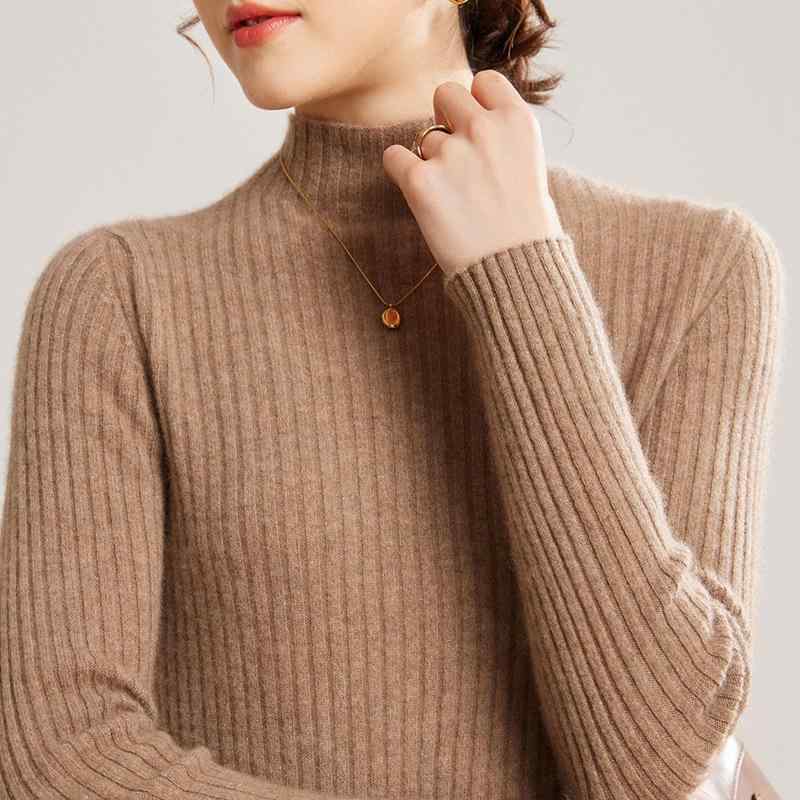 秋冬 編み物プルオーバー 丸首 半高め カシミヤ風 無地 細身 か細い影ぼうし 座標軸輪っか トップス 優しいこと パステル色の 原料品 ニット・セーター-セーター-レディースファッション