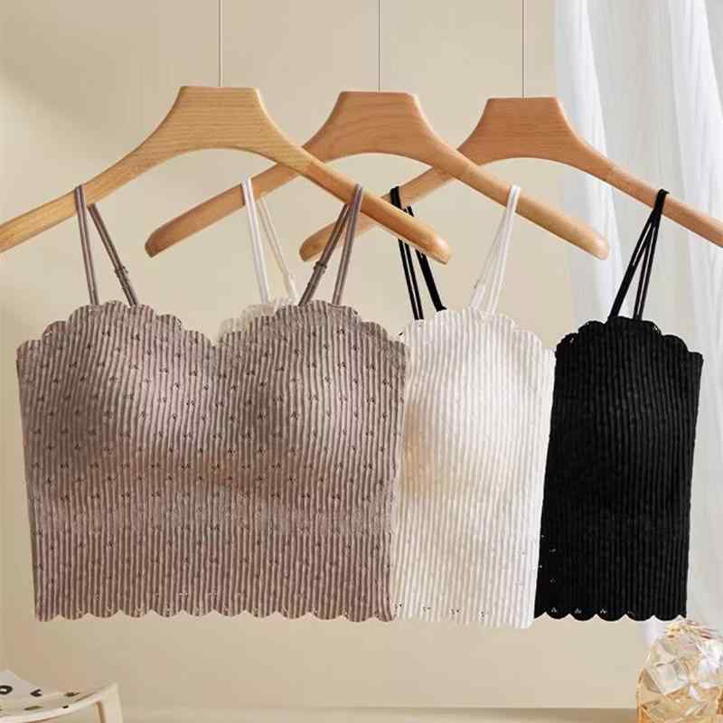 レディース チューブトップ 春夏 レース ストラップ 美背 固定カップ 胸パッド付き 背中露出 インナー アウター セクシー タンクトップ 軽量 伸縮性 吸湿速乾 ピンク系 ブラック