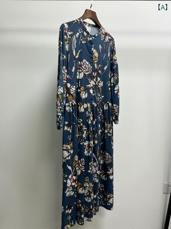 ロング衣裳 レディース 夏 長袖 花柄 刷り上げる ゆったり フレンチ 雅びやか 綿 シフォン 軽さ 通気性 ビッグ影ぼうし 心地よい
