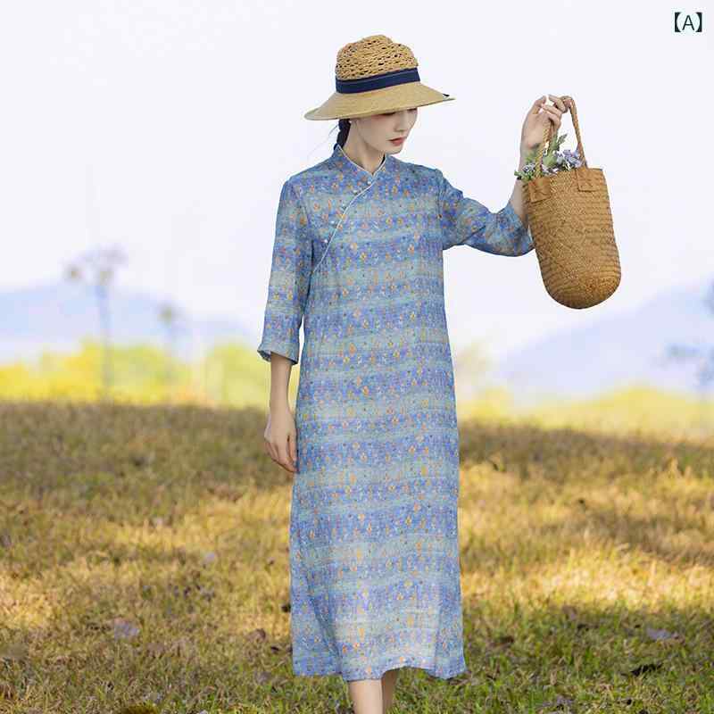瀬戸ものお召しもの レディース 春夏 綿麻 カラムシ 立襟 中国 レトロ ビンテージ  通気性 軽さ 吸湿速乾 心地よい 普段使い走り 今めかしい オリエンタル 表現スタイル