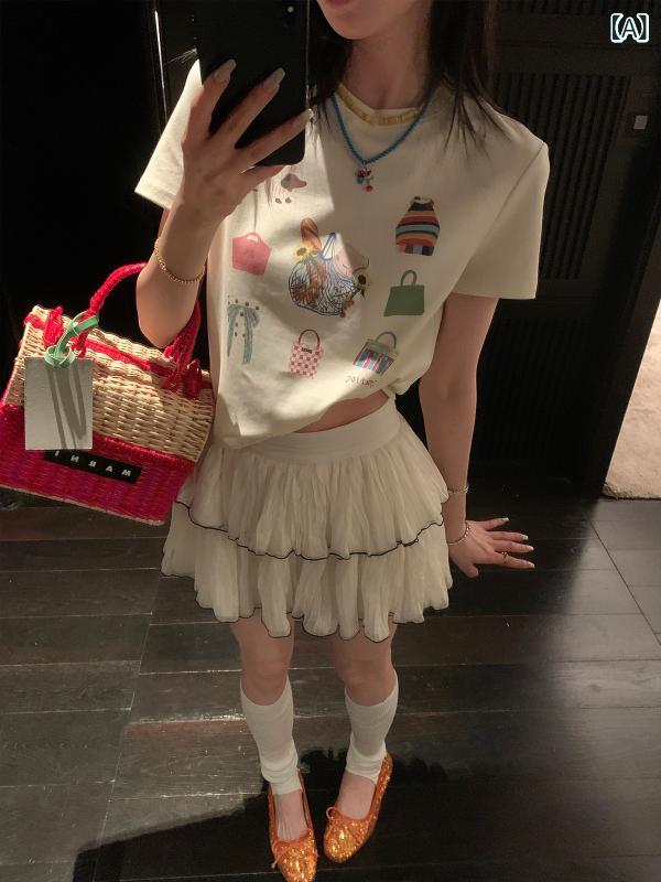 レディース 夏 メッシュ Aライン ミニスカート フレア ツートンカラー チュール 通気性 軽量 カジュアル 普段使い